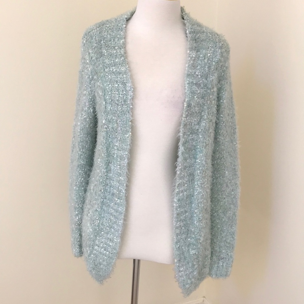Forever 21 pale green combo fuzzy open cardigan